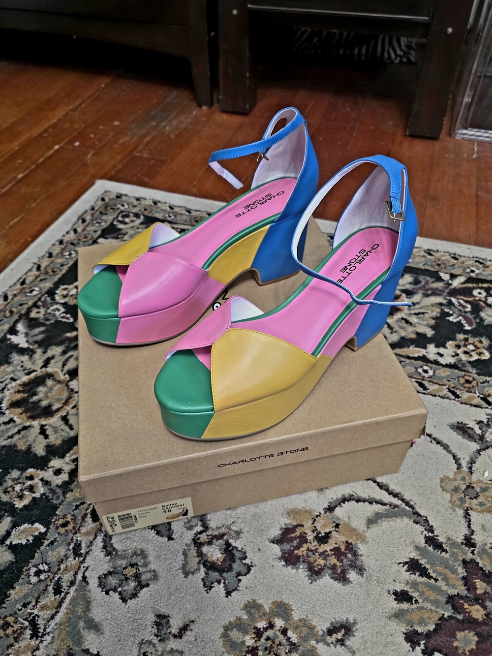 Charlotte Stone Bailey Multicolor Platform Sandals - Pink/Blue/Yellow/Green - Picture 2 of 9